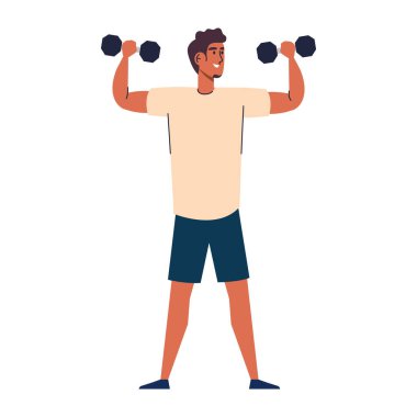 Dambıl kaldıran genç çocuk.