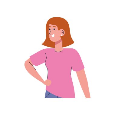 Pembe tişörtlü güzel seksi kız.