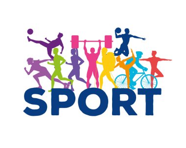 10 atlet demeti renkli spor siluetleri üzerinde çalışıyor.