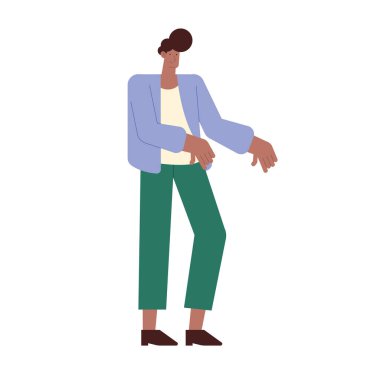 Genç afro adam ayakta duran karakter simgesi