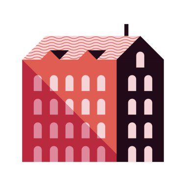 Beş katlı kırmızı renkli şehir simgesi