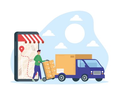 Teslimat işçisi kamyoneti akıllı telefondan şarj ediyor.