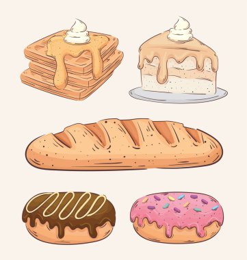 bundle of five bakery shop set icons