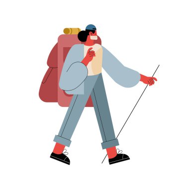 Gezgin kadın maske takıyor Yeni bir normallik yürüyor