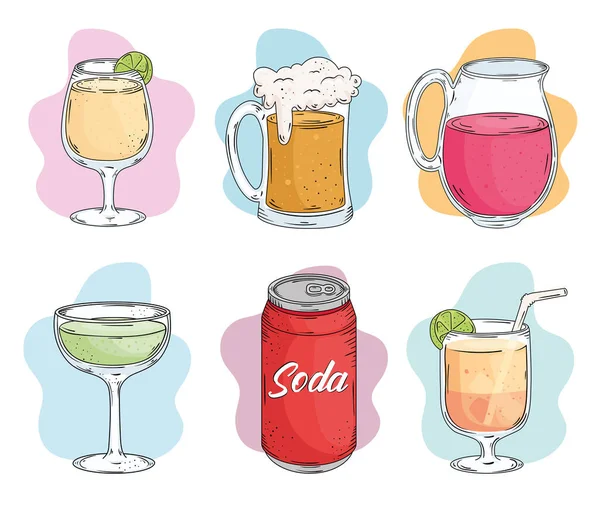 Drinks six icons — Stock Vector