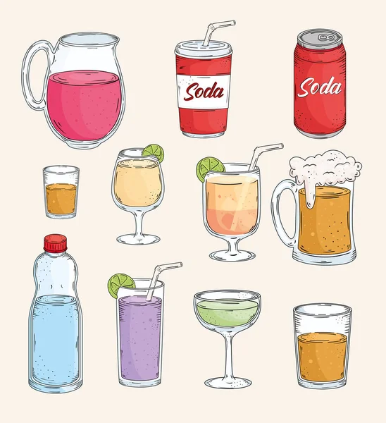 Eleven drinks icons — Stock Vector