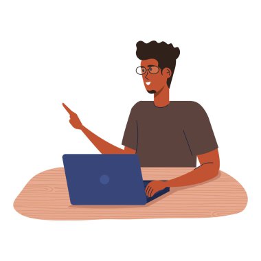 Afro adam çalışıyor.