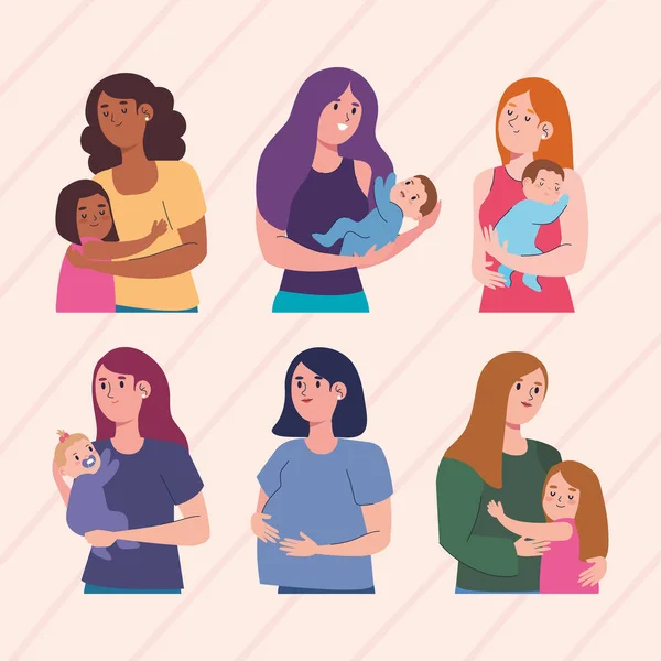 Seis madres personajes — Archivo Imágenes Vectoriales