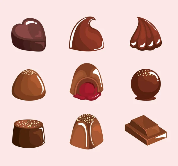 Nove produtos de chocolate — Vetor de Stock