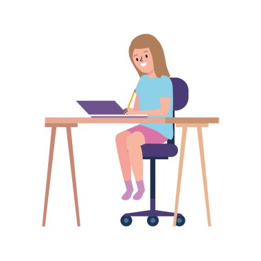 liseli kız evde okuyor.