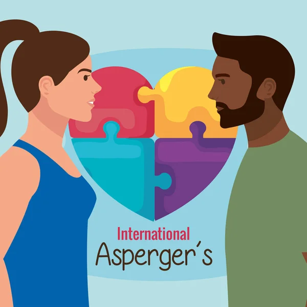 Aspergers casal interracial — Vetor de Stock