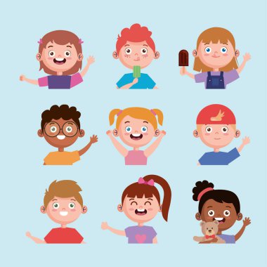 Farklı ırktan dokuz çocuk.