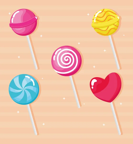 Fünf süße Bonbons — Stockvektor
