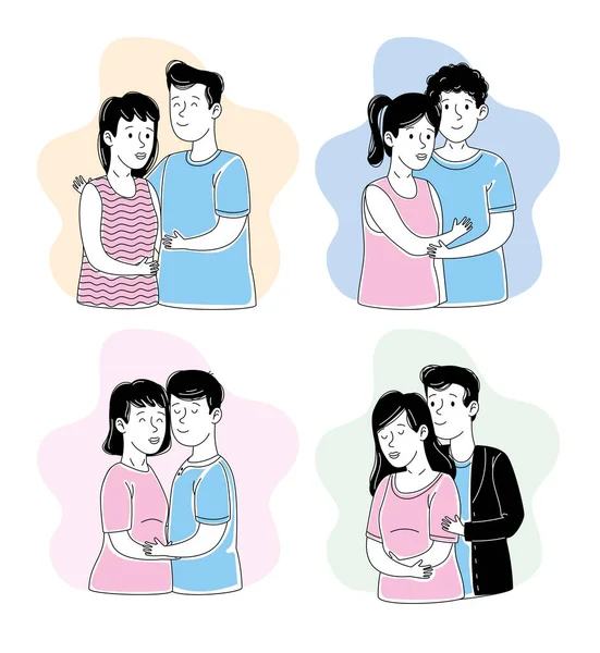 Cuatro parejas personajes — Vector de stock