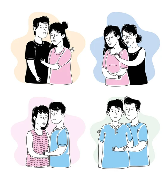 Quatre couples amoureux — Image vectorielle