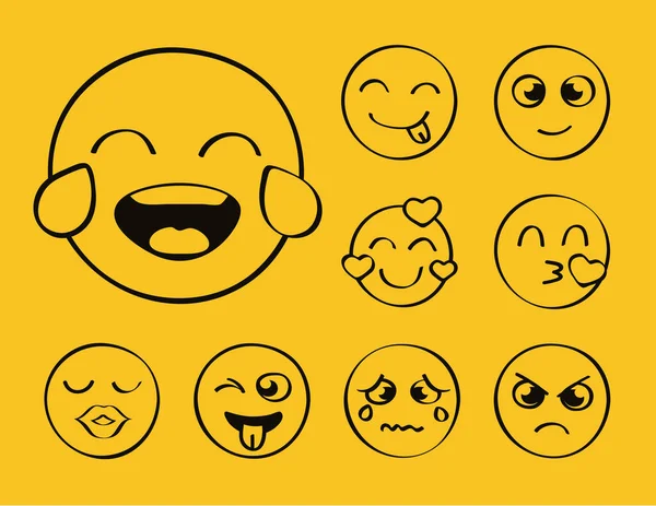 Negen emoji-uitdrukkingen — Stockvector