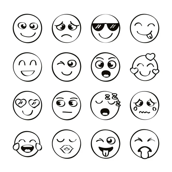 Enam belas ikon emoji - Stok Vektor