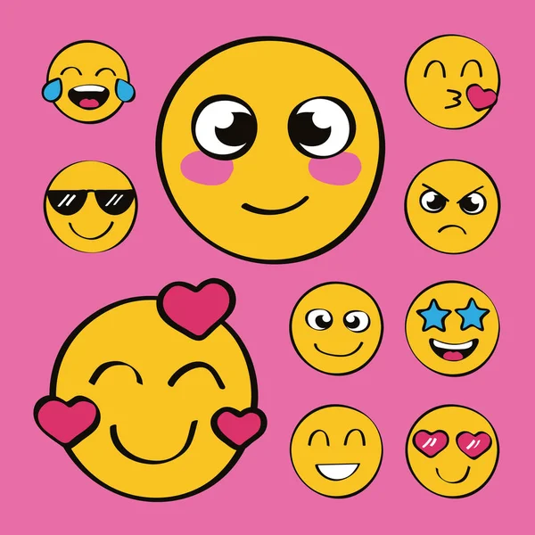 Dez ícones emojis — Vetor de Stock