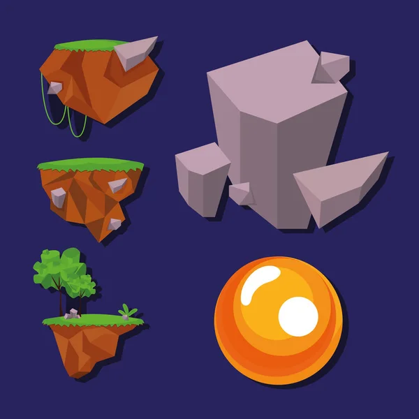 Cinq icônes de jeu vidéo de forêt — Image vectorielle