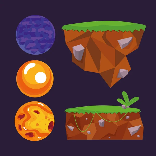 Forêt jeu vidéo cinq icônes — Image vectorielle