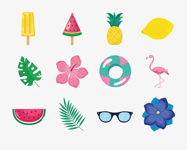 Doce iconos de verano — Vector de stock