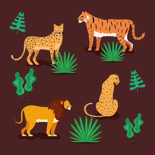 Cuatro animales tropicales — Vector de stock