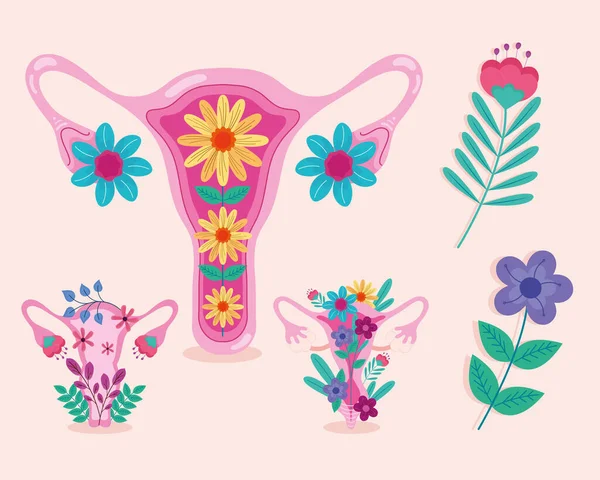 Tres vaginas y flores — Archivo Imágenes Vectoriales