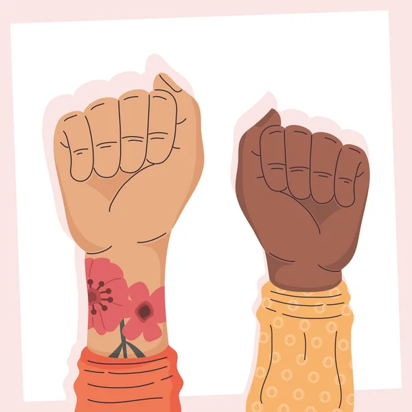 Activistas interracial manos — Vector de stock