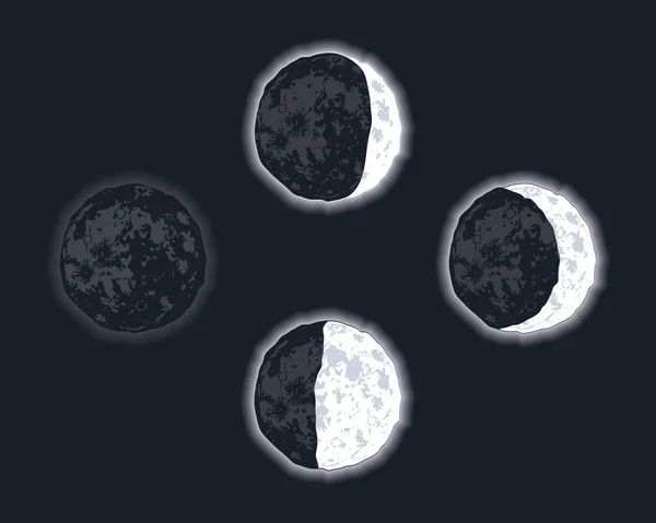 Cuatro fases lunares establecidas — Vector de stock