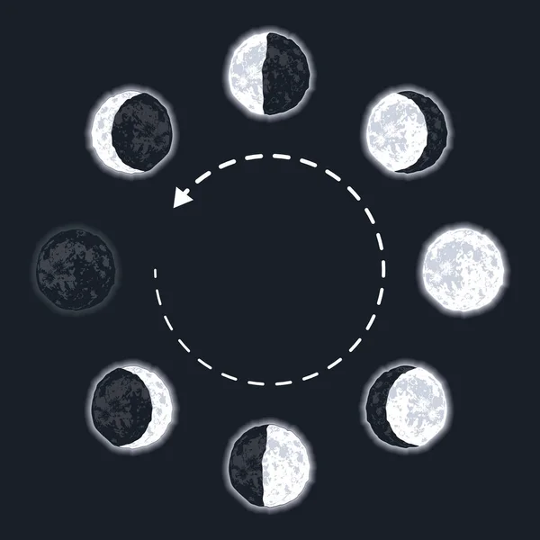 Nueve fases lunares establecidas — Vector de stock