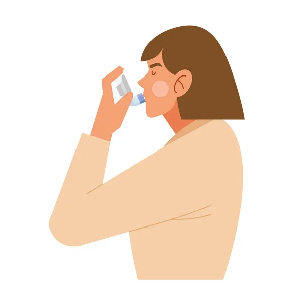 Mujer que usa inhalador — Vector de stock