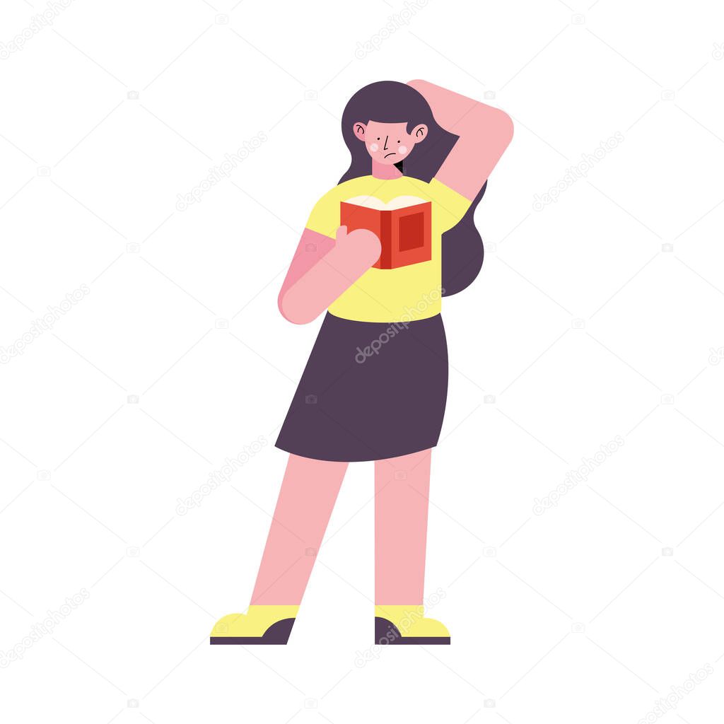 woman standing reading book