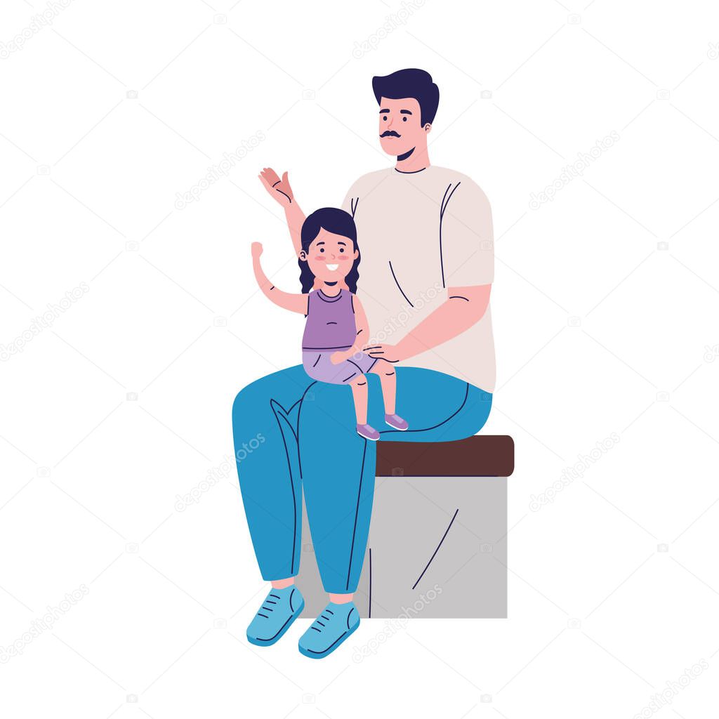 father seated with daughter