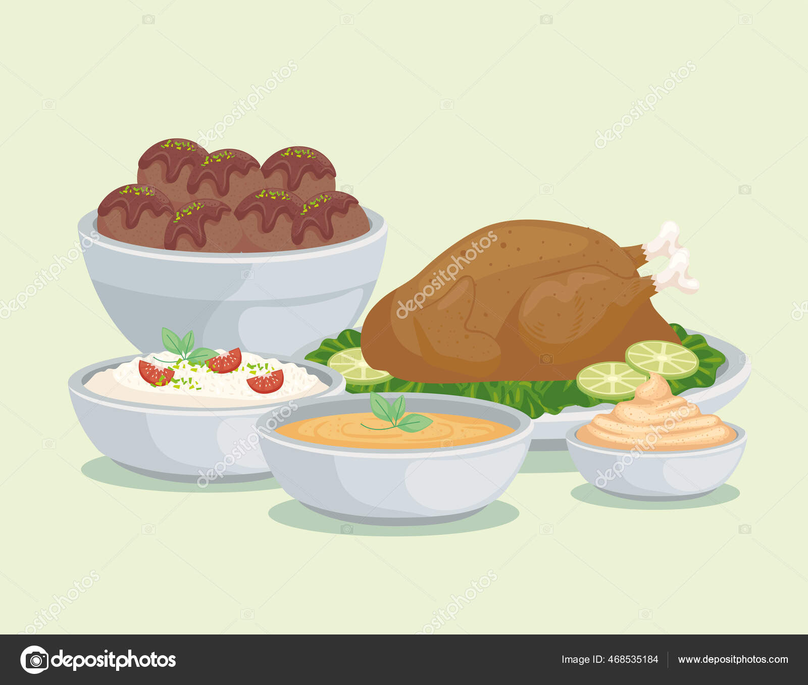 Sauces and arabic foods Stock Vector by ©yupiramos 468535184