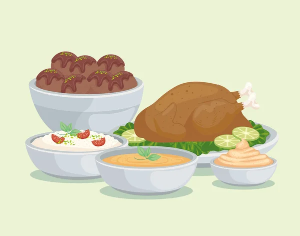 Salsas y alimentos árabes — Vector de stock