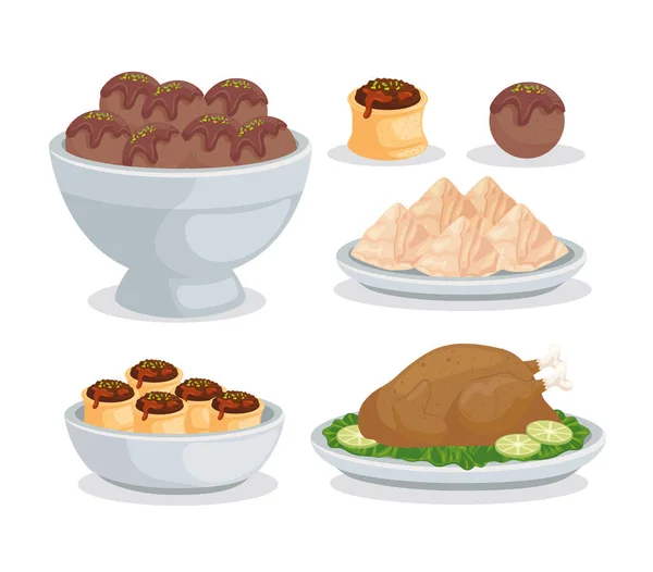 Seis alimentos árabes — Vector de stock