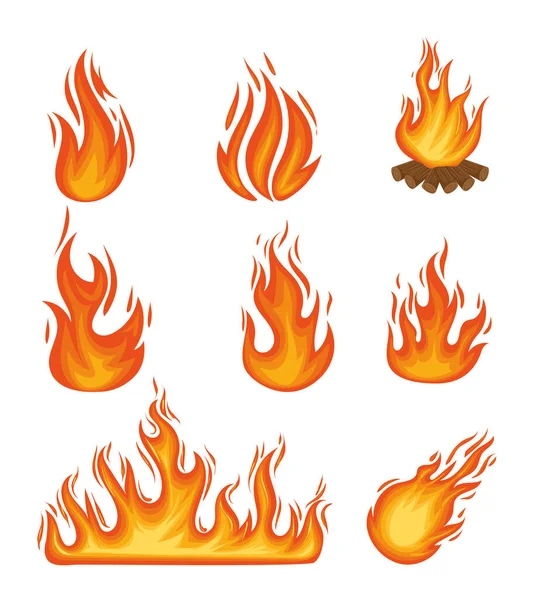 Eight fire flames — Stock Vector