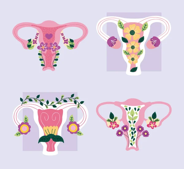 Vier baarmoeder met bloemen — Stockvector