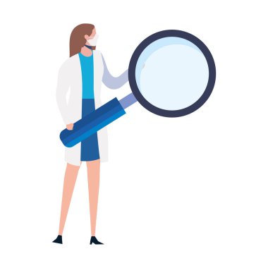 Büyüteci olan kadın doktor.