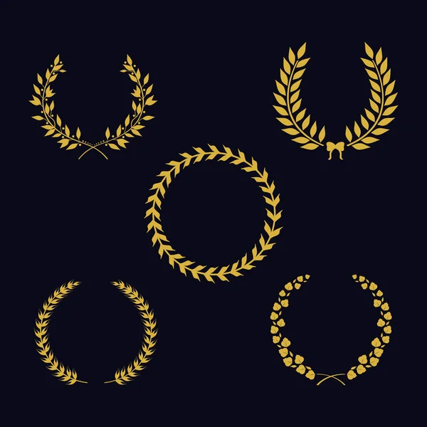 Five golden laurel wreaths — Stock Vector