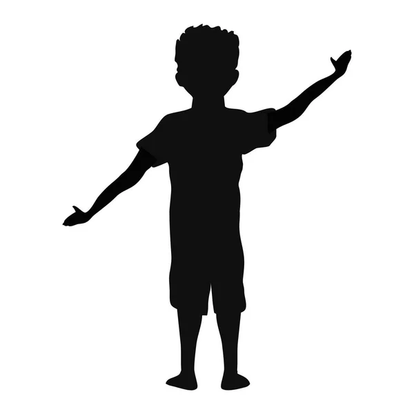 Jongen silhouet met de hand omhoog — Stockvector