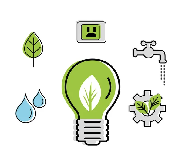 Green energy six icons — Stock Vector