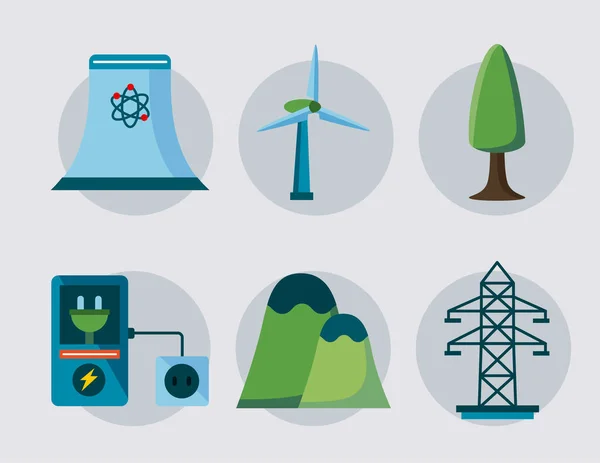 Six clean energy icons — Stock Vector