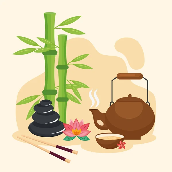 China tea and bamboo — Stock Vector