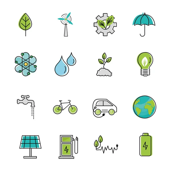 Sixteen green energy icons — Stock Vector