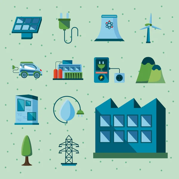 Thirteen clean energy icons — Stock Vector