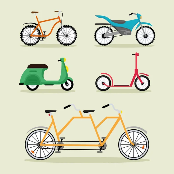 Öt kerékpár és motorkerékpár járművek — Stock Vector