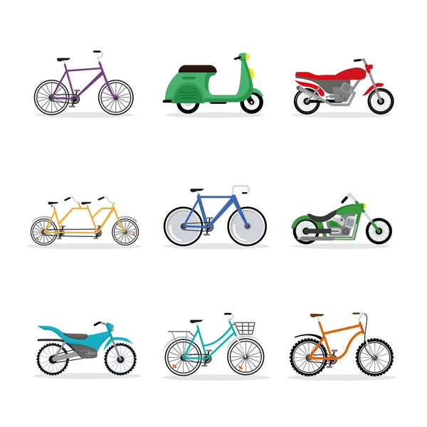 Nine bikes and motorcycles vehicles — Stock Vector