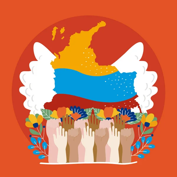 항의하는 콜롬비아 사람들의 손 — 스톡 벡터