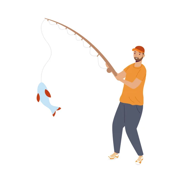 Pescador con pescado — Vector de stock